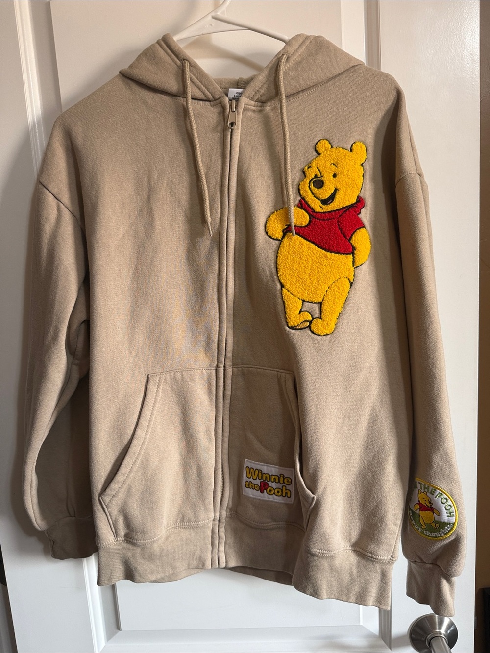 Winnie the Pooh Beige Zip-Up Hoodie with Appliqué